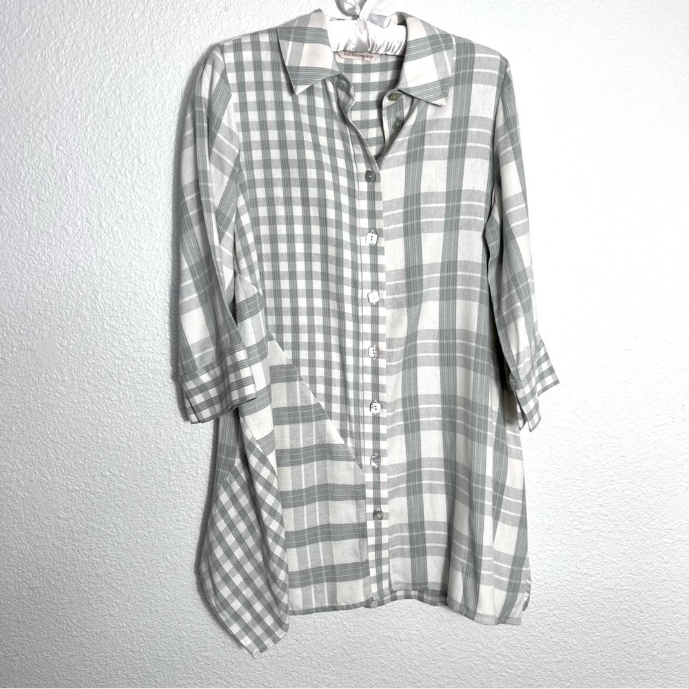 Soft Surroundings Huntleigh Gingham Tunic‎ Top Gray and White Size Small Casual